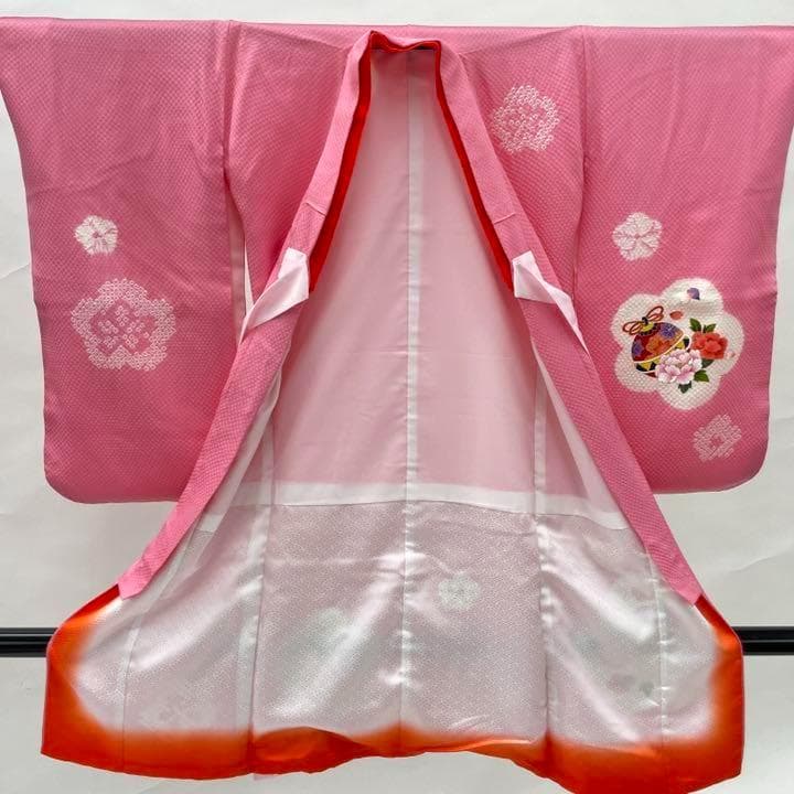 243 三つ身 子供 着物 七五三 襦袢付き ピンク ポリエステル 可愛い