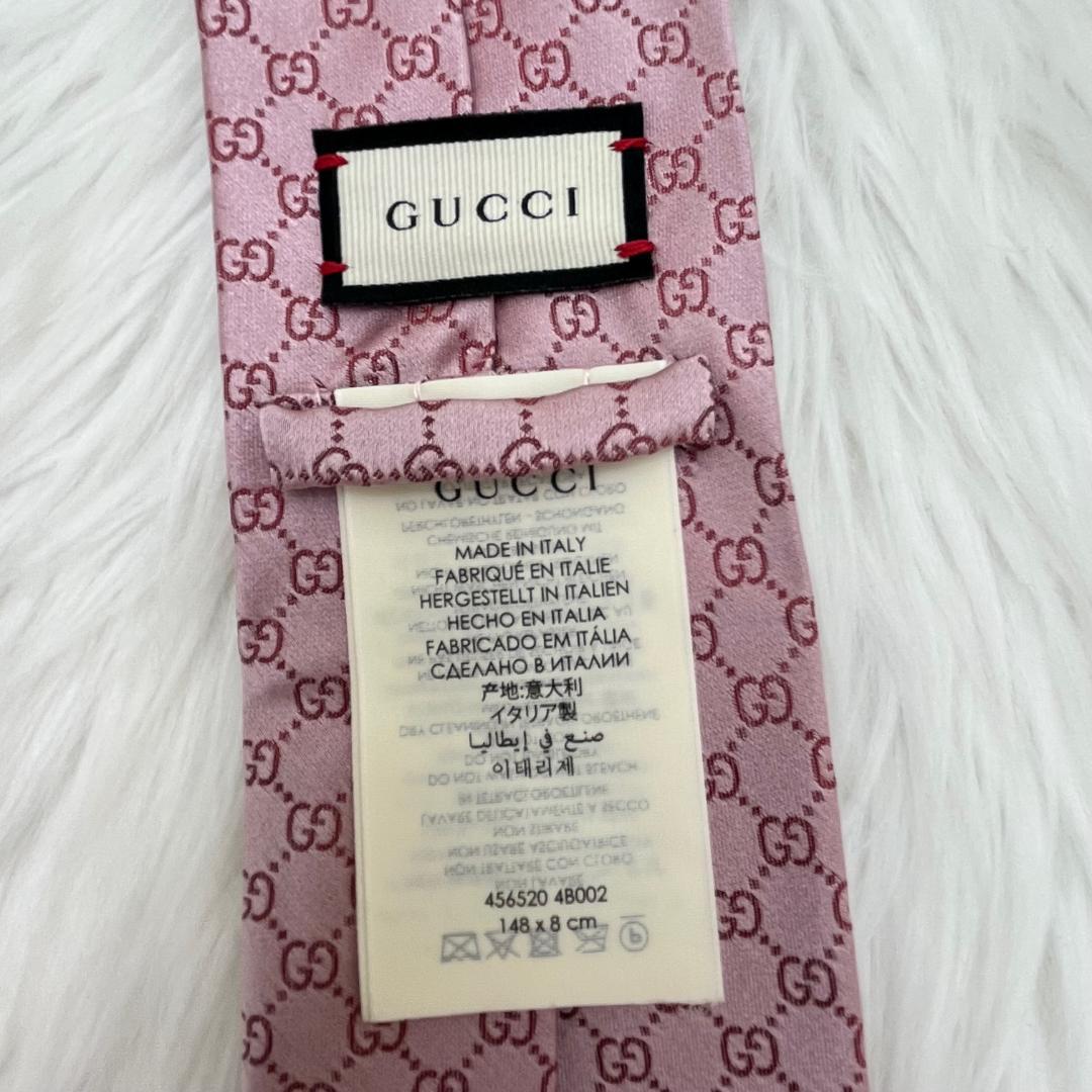 極美品✨グッチ　 GUCCI 　ネクタイ　シルク100％　ピンク　GG柄