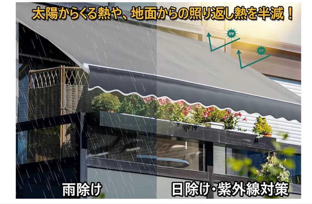 オーニング, Moubhjd 住宅用ひさし 開閉式 シェード 2.5✖️4
