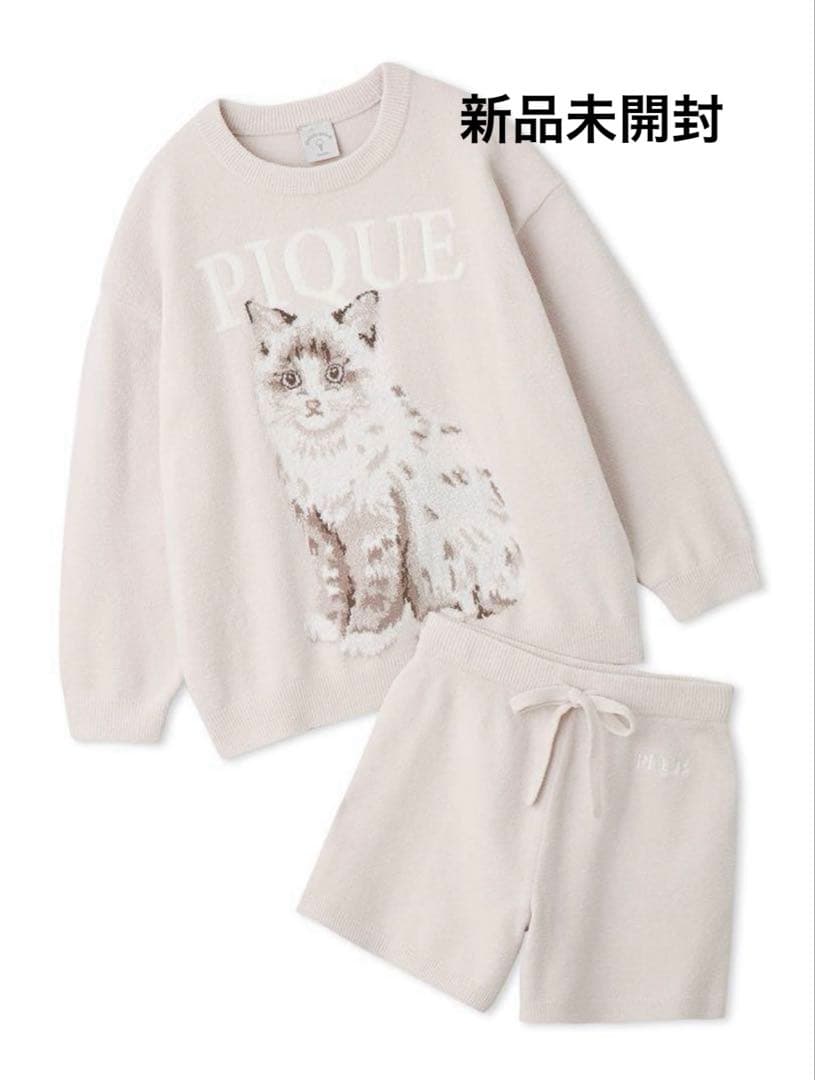 ジェラートピケ CAT ジャガードプルオーバー＆ショートパンツ　セット　ピンク