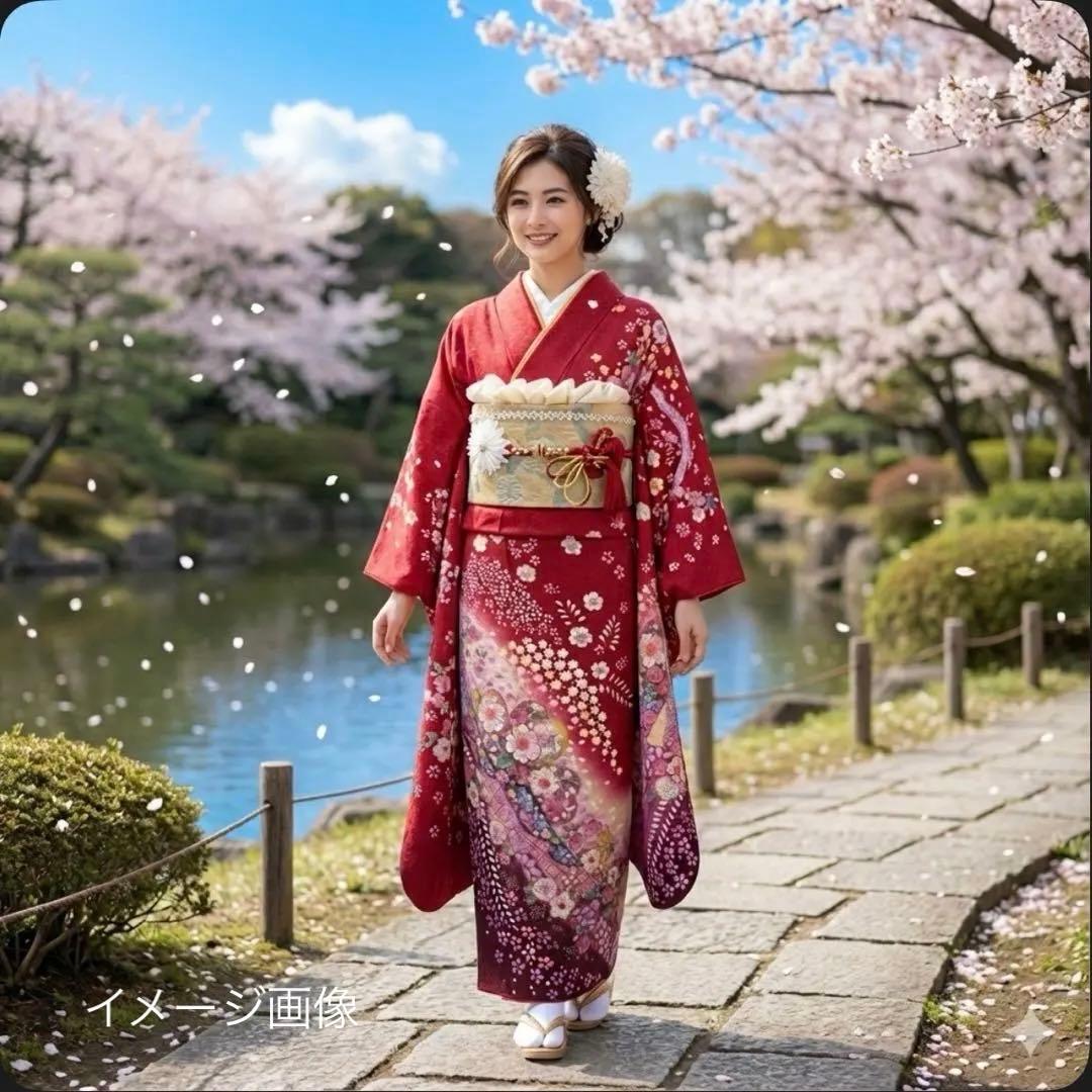 京都きもの友禅　振袖8点フルセット 桜 七宝 絞り 銀通し 正絹 成人式 逸品