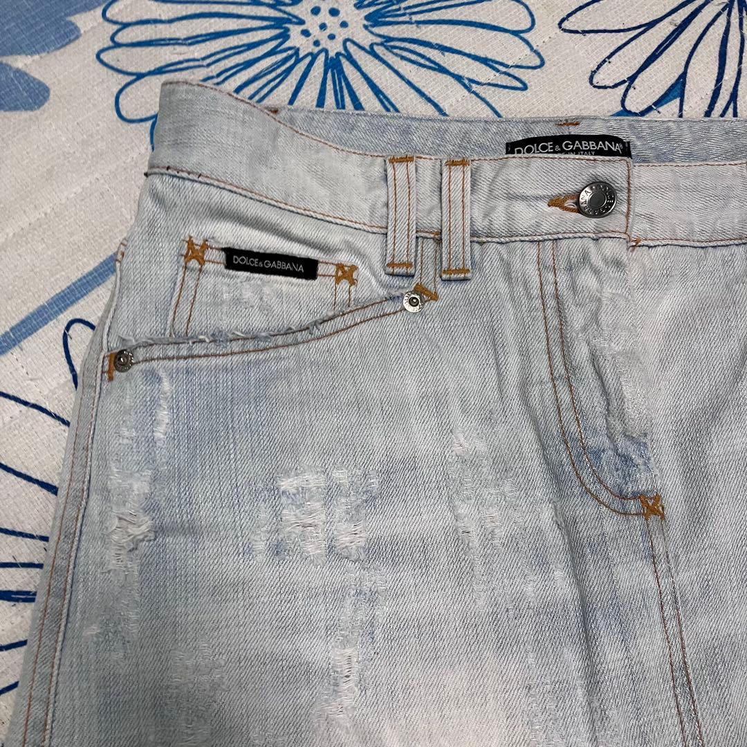 【希少】D&G ドルガバ　メタルロゴ　ダメージ ウォッシュ加工　デニムスカート
