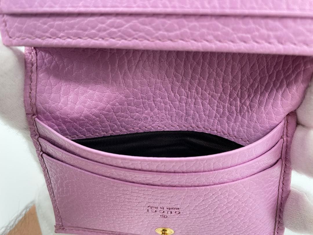 GUCCI 限定 GGマーモント ボスコ レザー 二つ折り財布 ピンク 美品 犬