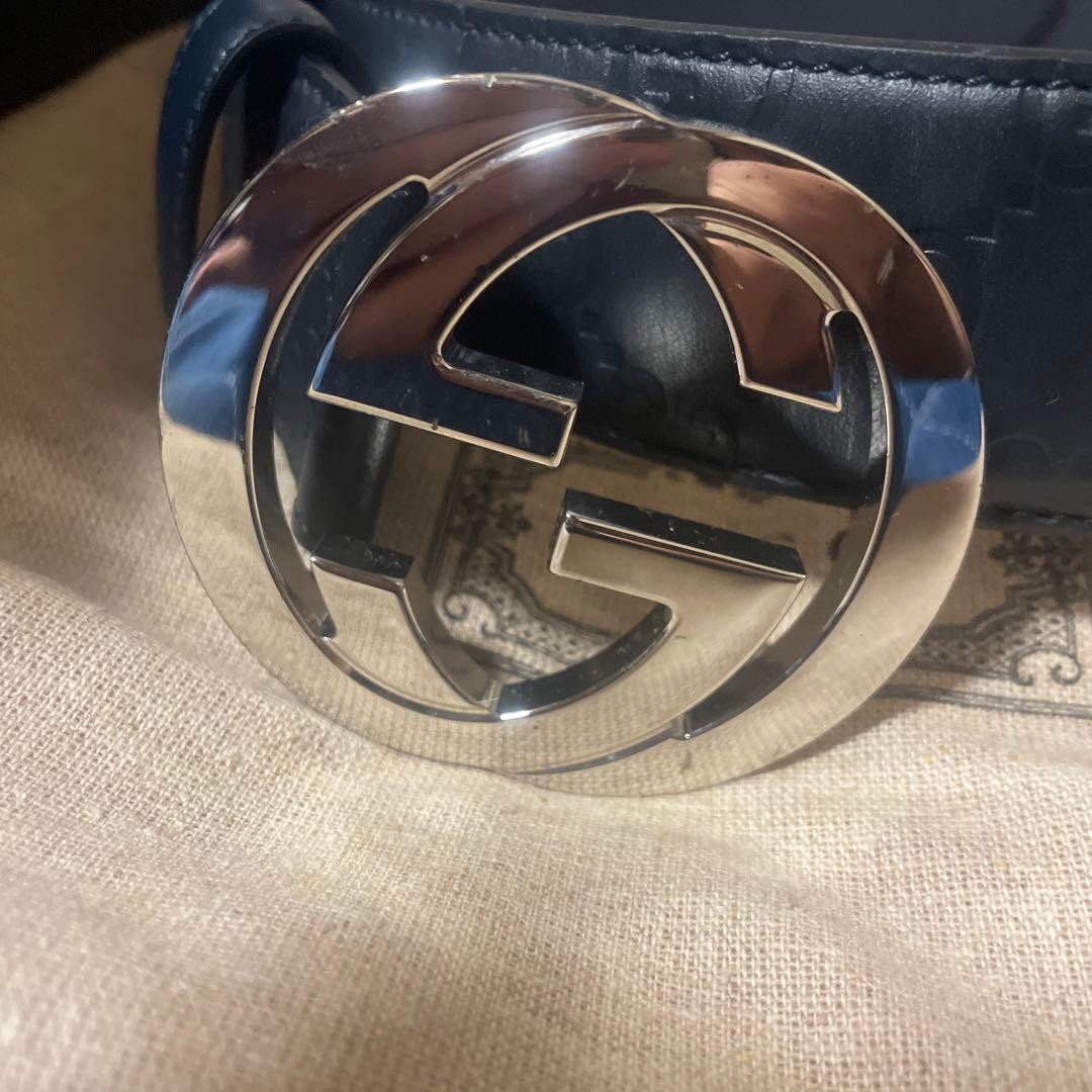 Gucci ネイビー レザー ベルト