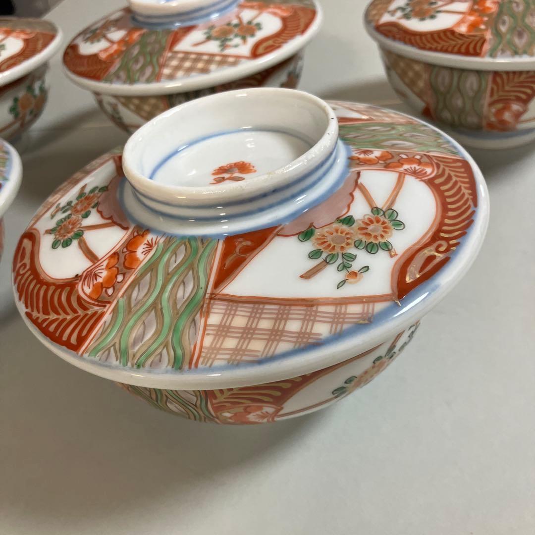 古伊万里　色絵平鉢　蓋付き　五客揃え