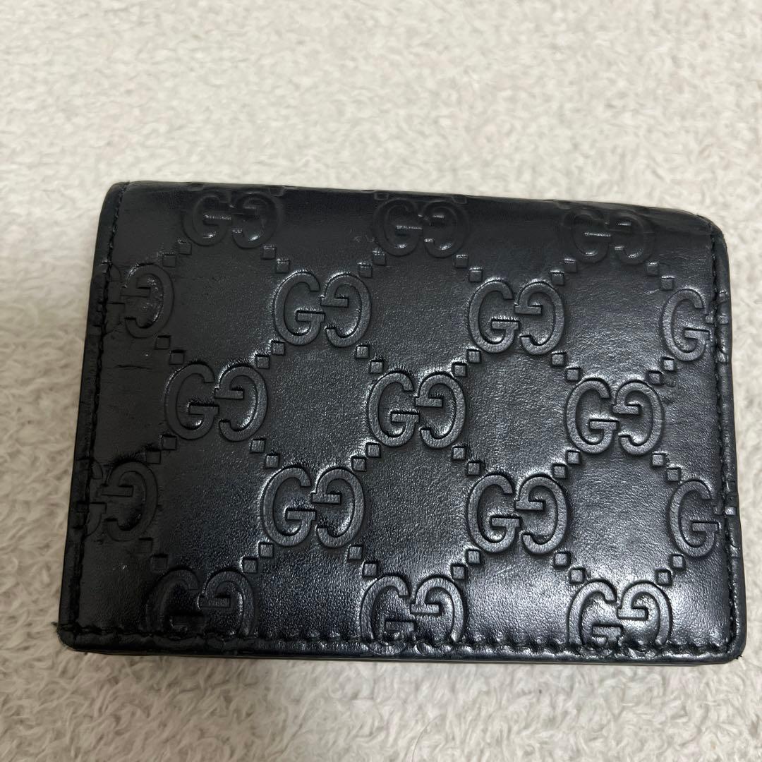 グッチ 財布 リネアキャット GG柄 シマ レザー 猫 黒 ミニ 二つ折り