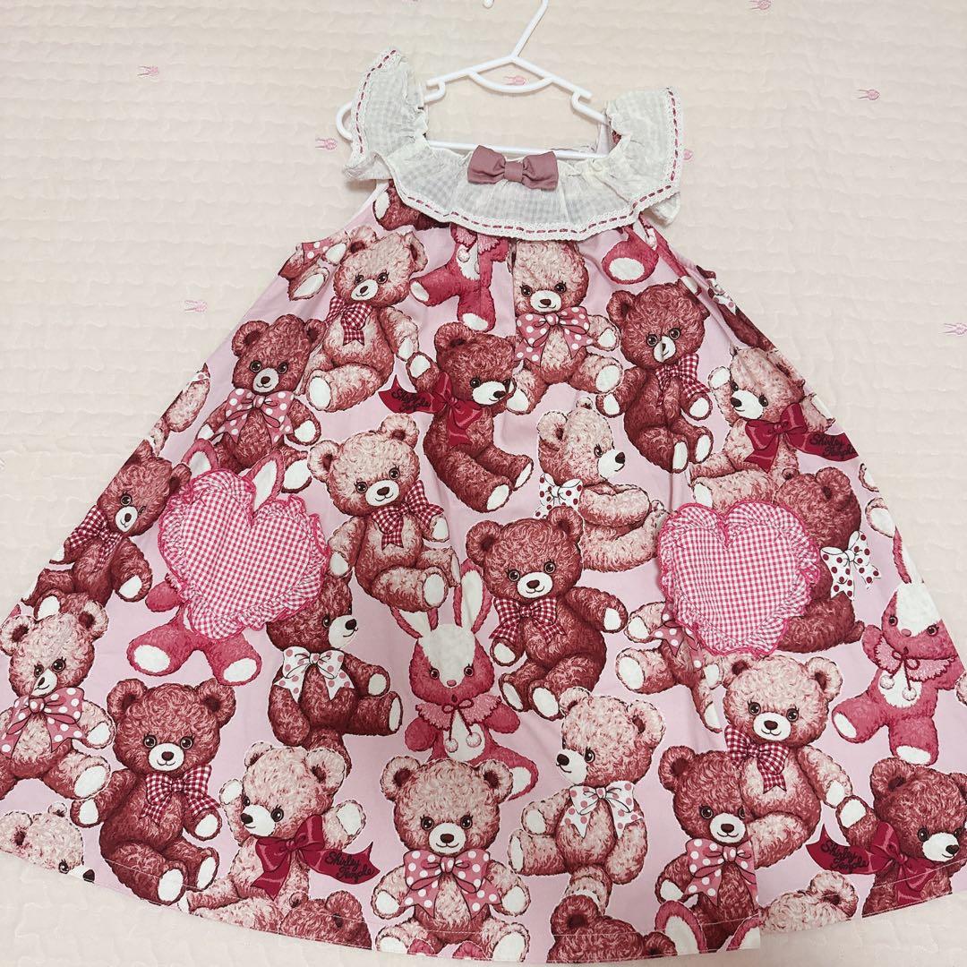 シャーリーテンプル クマうさぎ柄 ノースリーブワンピース