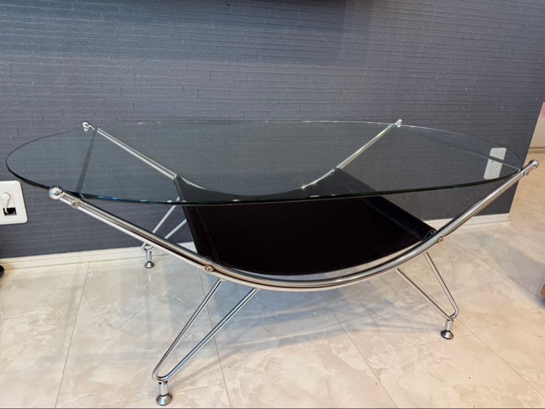 スペースエイジ ガラスローテーブル ヴィンテージ レザー ミッドセンチュリー