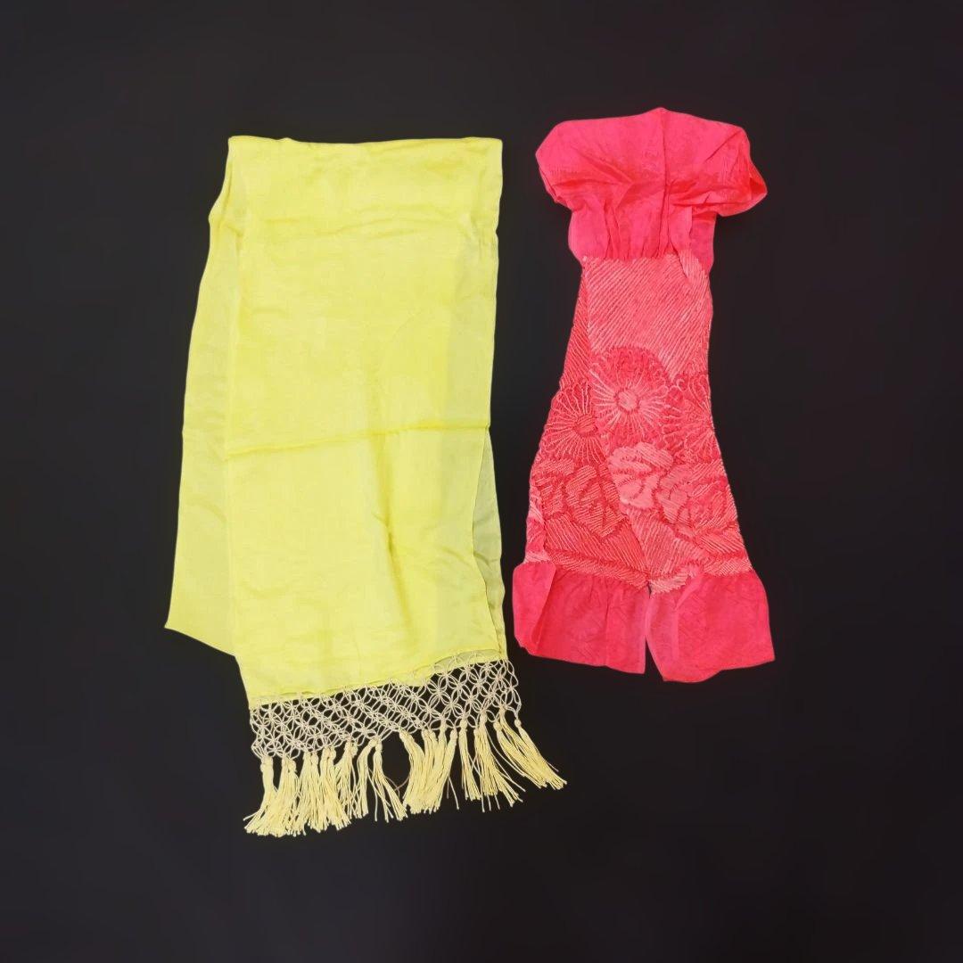 七五三　7歳　女児 華やかな扇柄の和服と帯セット　正絹　金糸