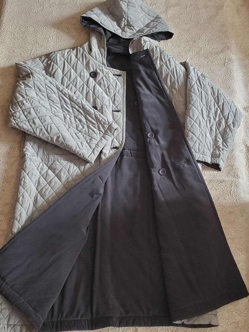 【新品未使用タグ付き】RENOWN　シルク素材 フード付 リバーシブル コート