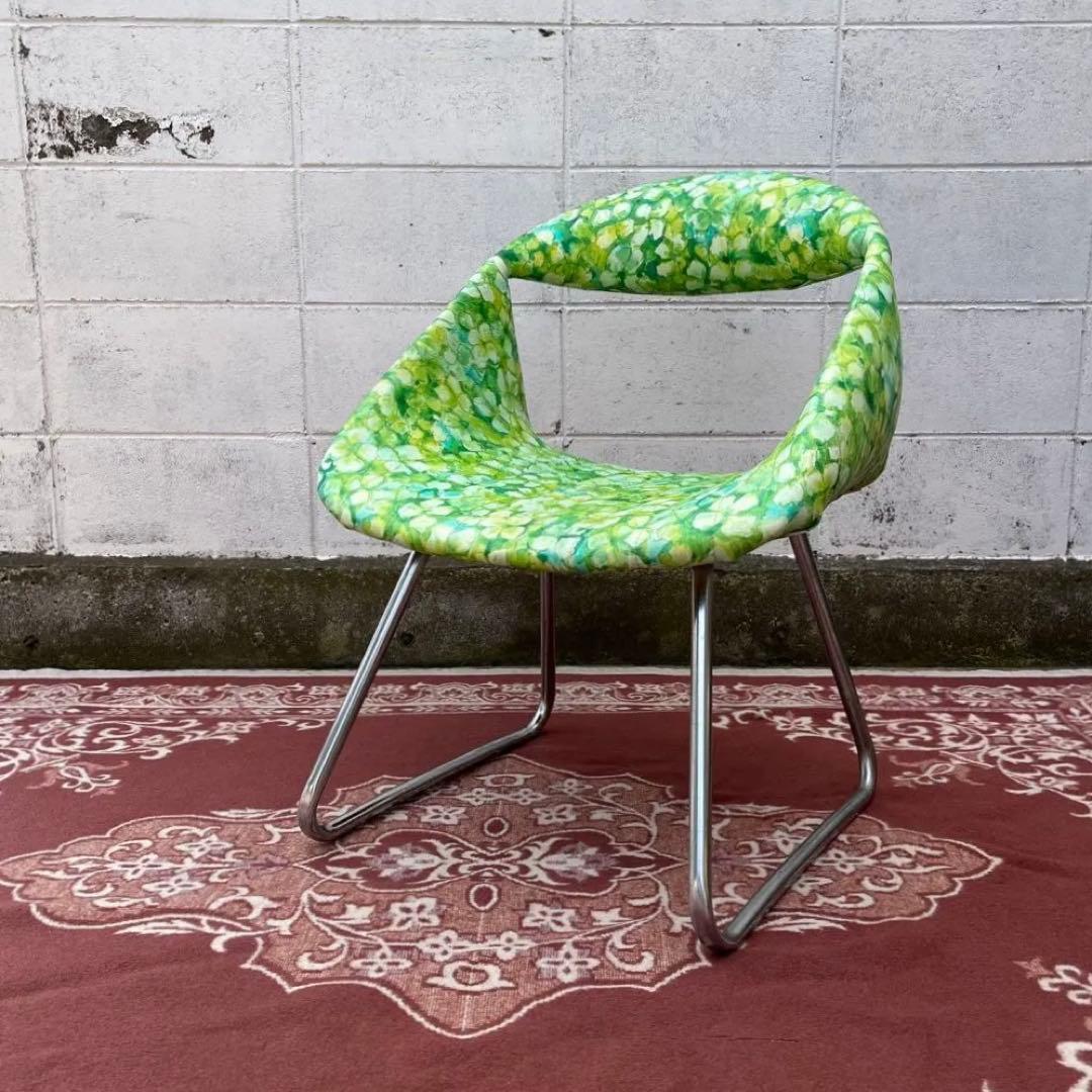 当時物レトロビンテージ品◾️花柄 総柄デザイン チェア 椅子 イス B