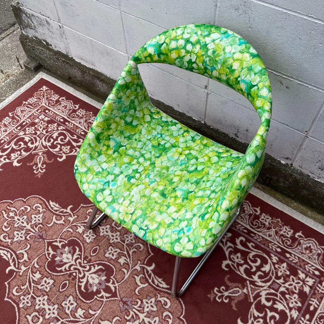 当時物レトロビンテージ品◾️花柄 総柄デザイン チェア 椅子 イス B