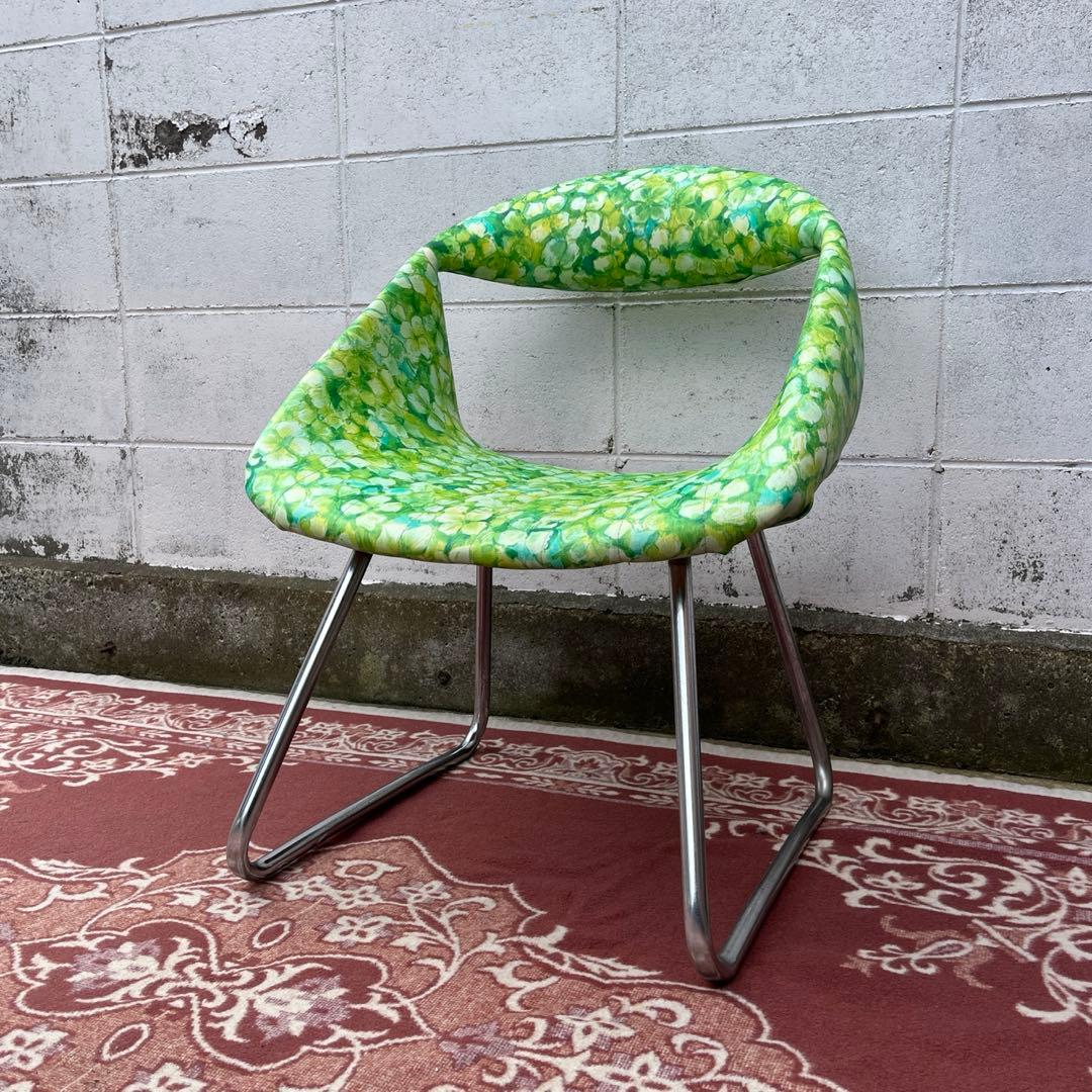 当時物レトロビンテージ品◾️花柄 総柄デザイン チェア 椅子 イス B