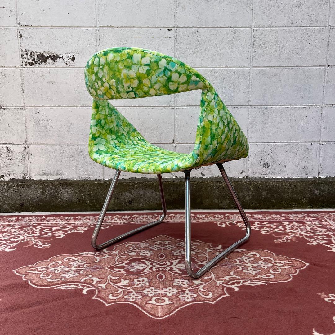 当時物レトロビンテージ品◾️花柄 総柄デザイン チェア 椅子 イス B