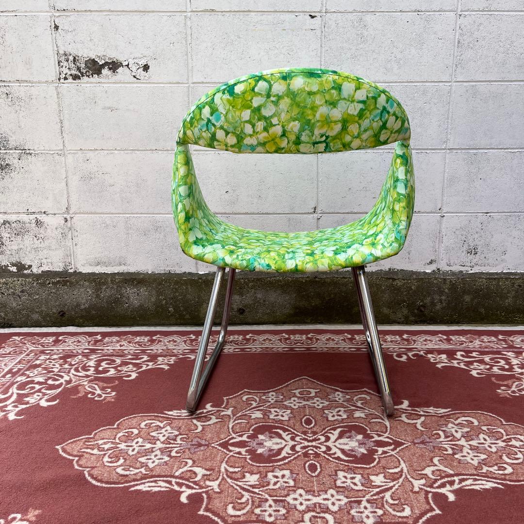 当時物レトロビンテージ品◾️花柄 総柄デザイン チェア 椅子 イス B