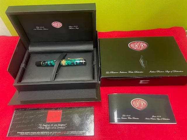 takaアウロラ オプティマ グリーン万年筆 14K EF 付属品付