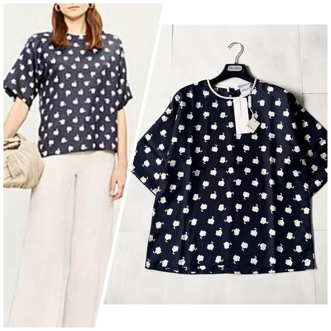 新品タグ付き マックスマーラ ブラウス シルク100% 白タグ 花柄 XL 近年