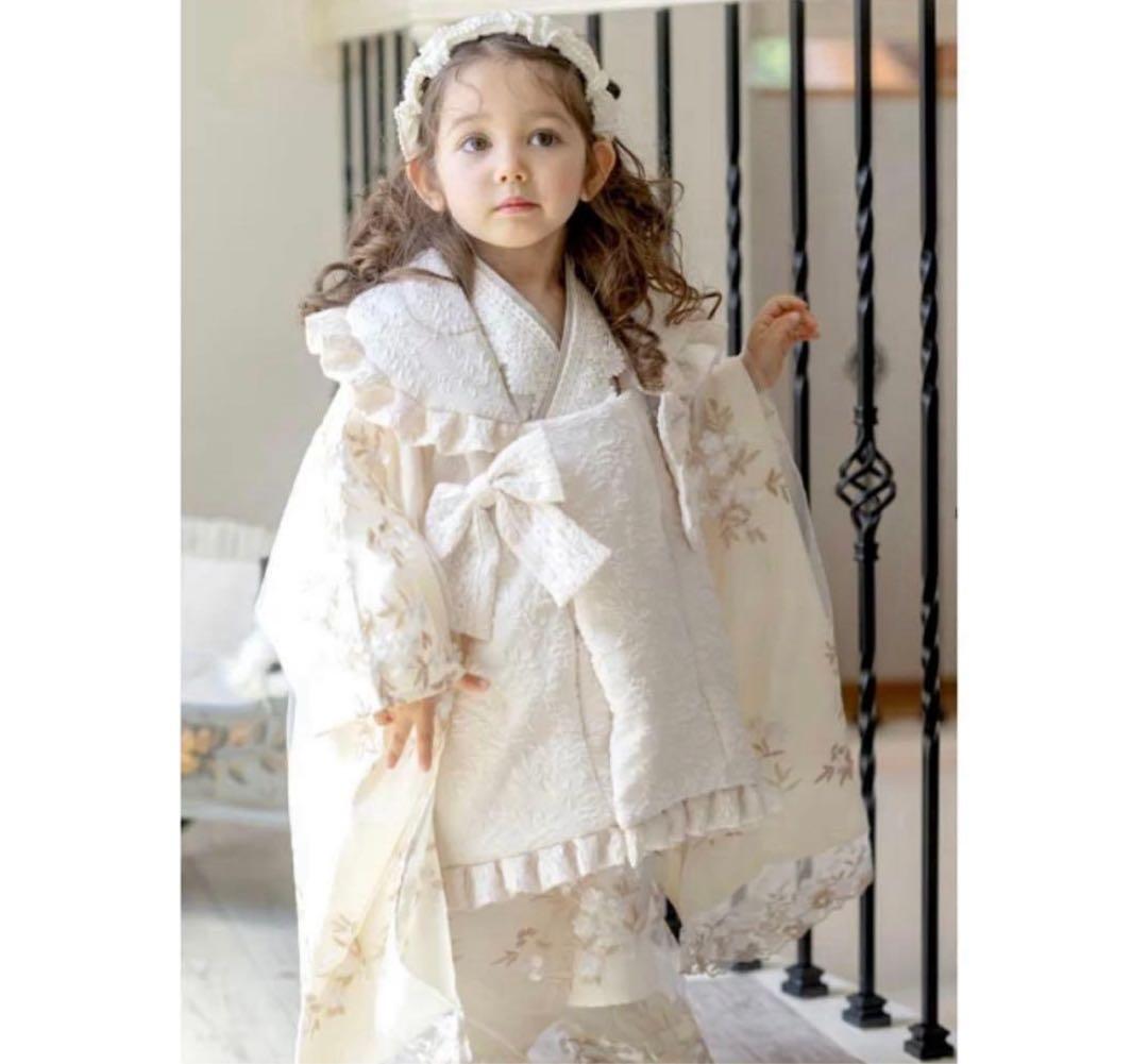 90㎝キャサリンコテージ　七五三 フラワーレース着物ワンピ＆被布セット