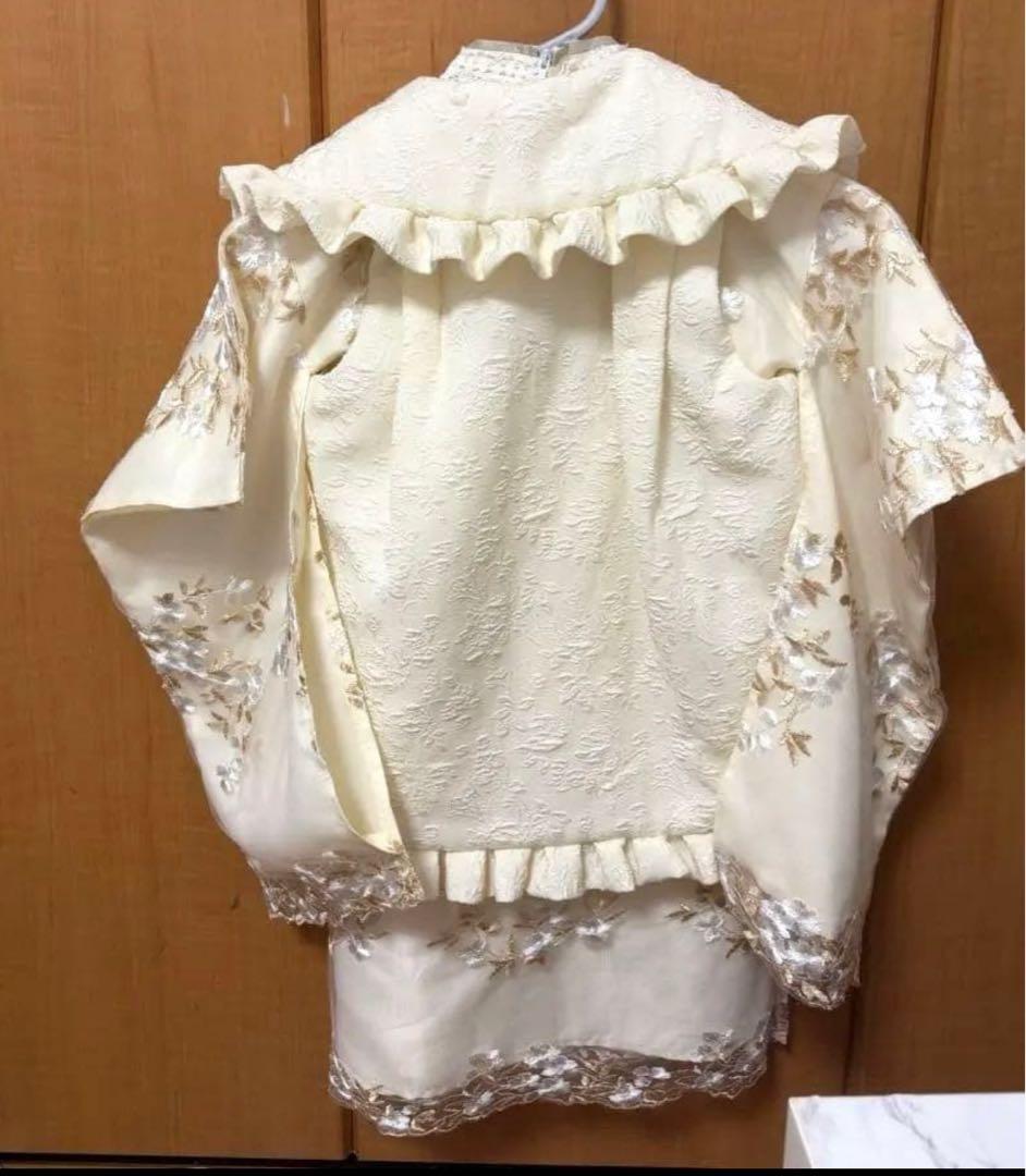 90㎝キャサリンコテージ　七五三 フラワーレース着物ワンピ＆被布セット