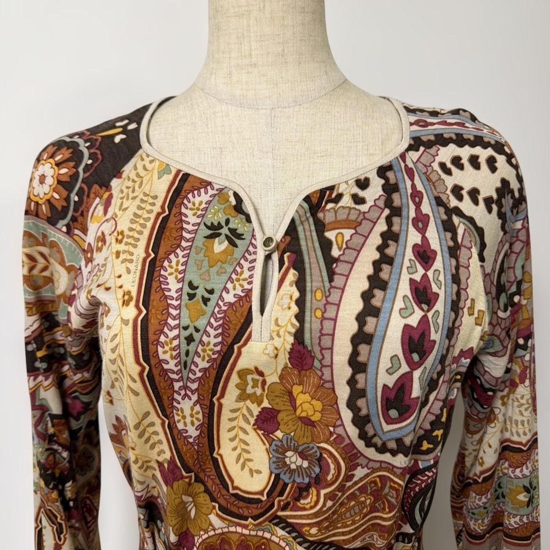 美品　レオナール　LEONARD ペイズリー柄　ワンピース　ベルト付き　　正規品