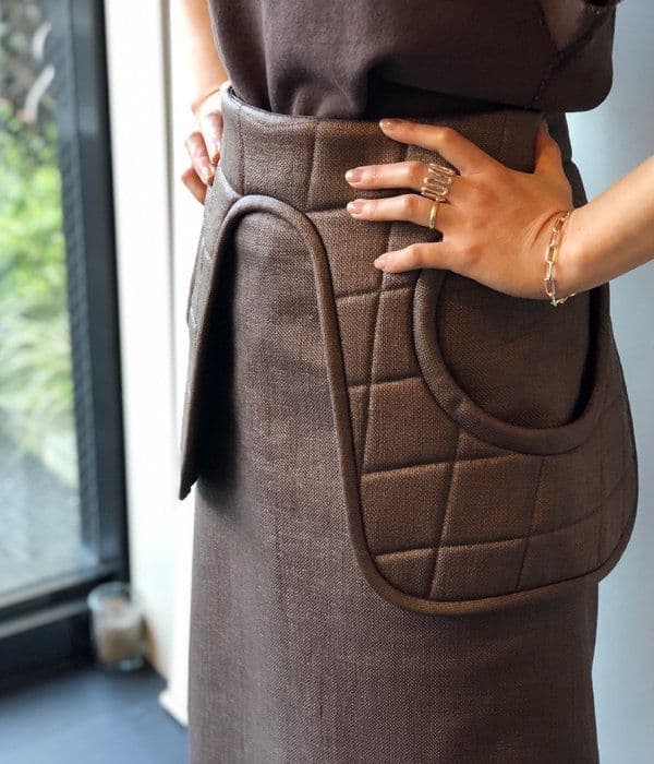 定価8.5万　フミカウチダ　ラフィアウエストパッドミドルスカート　34