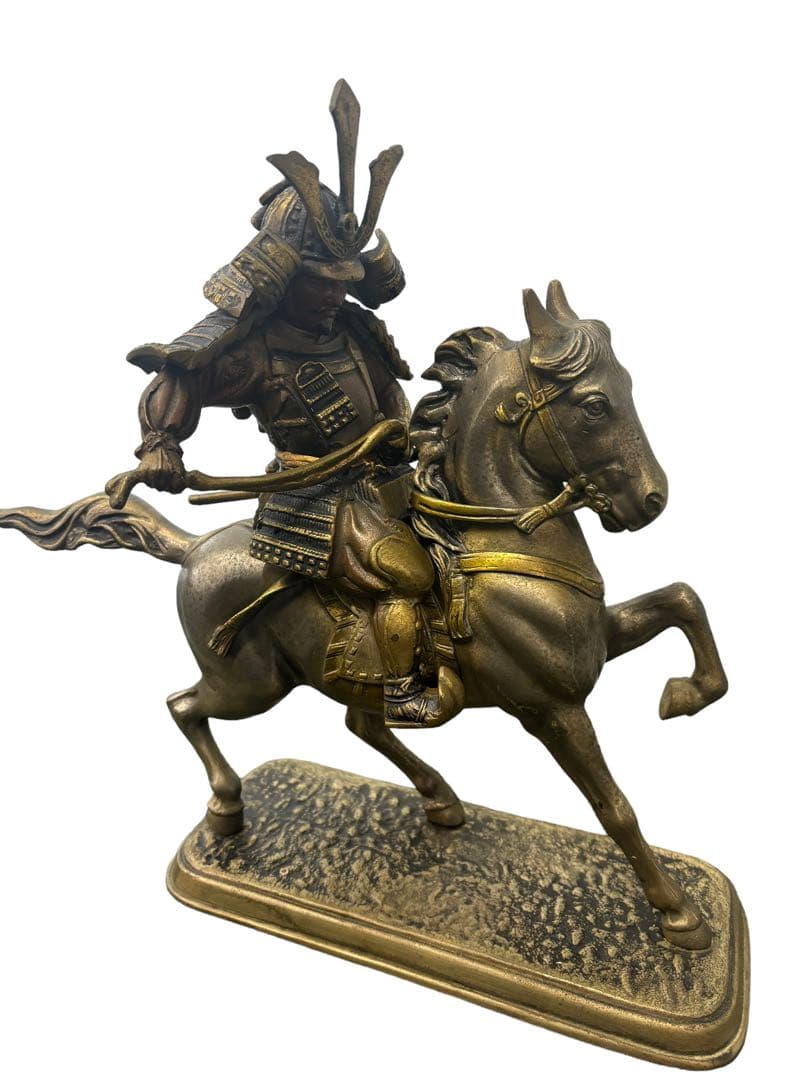 戦国武将 置物 甲冑 乗馬　真鍮製　置物　【骨董品】