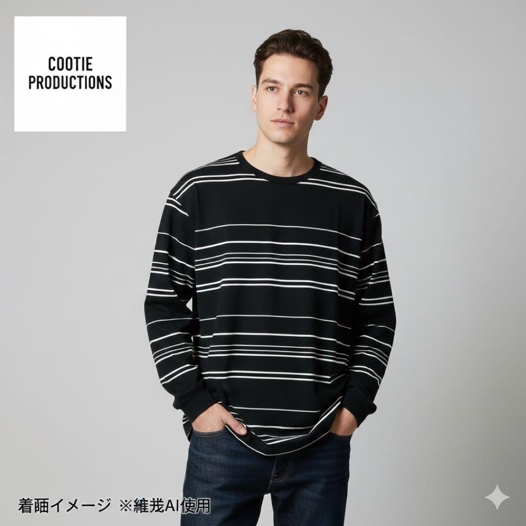 COOTIE Supima Border Oversized L/S Tee 黒