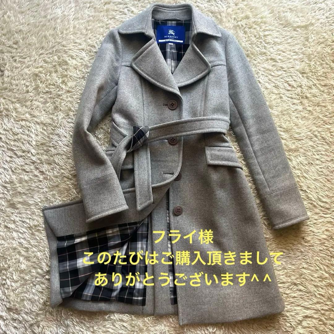 極美品 バーバリーブルーレーベル ロングコー トアンゴラ混 ノバチェック 38