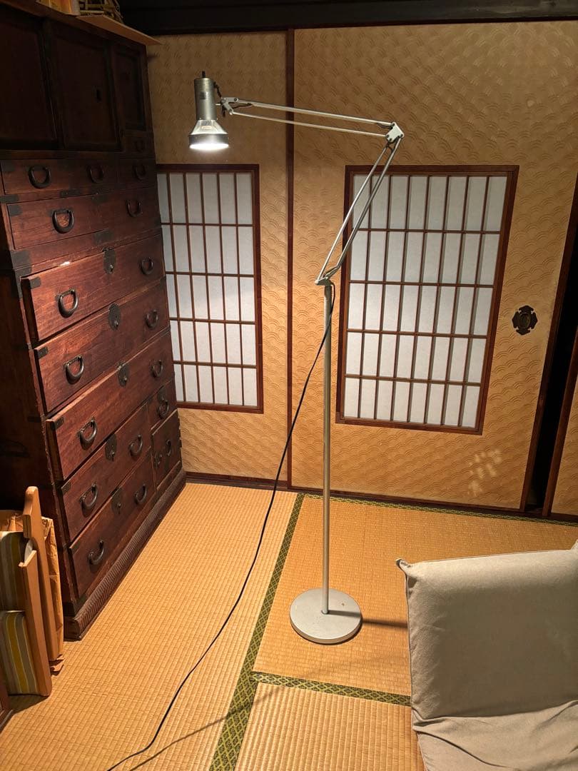 【廃盤】無印良品 MUJI アルミフロアライト 電球付ヴィンテージスタンドライト