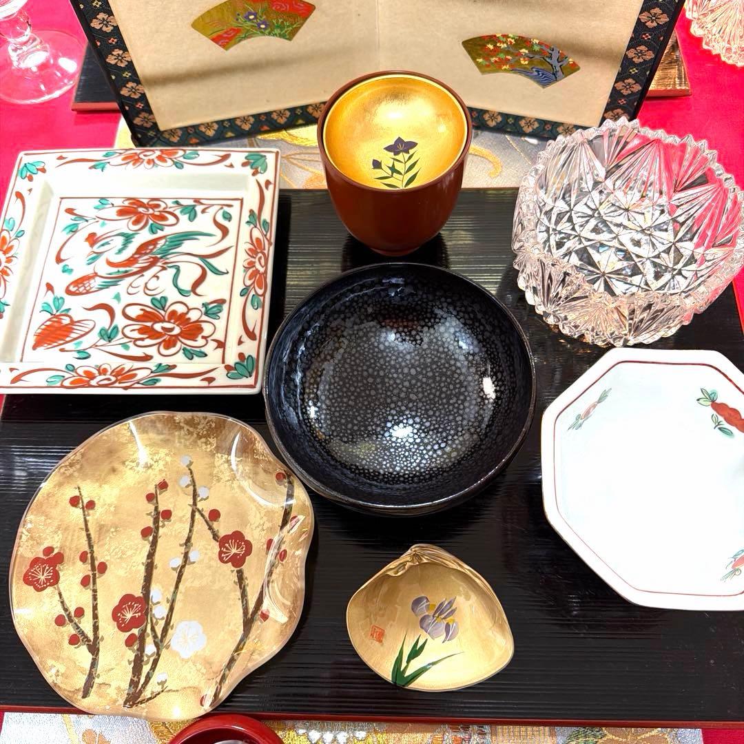 たち吉赤絵金彩八角小鉢　木仙窯 鳳凰 赤絵 文角HOYAクリスタルNo.5-18