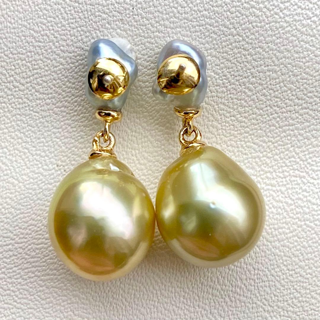 本真珠南洋白蝶真珠ピスタチオグリーンとブルー無調(ケシ)s925ピアスBL940