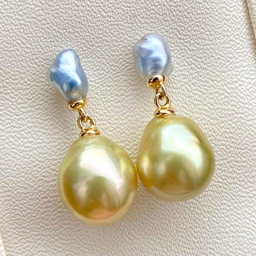 本真珠南洋白蝶真珠ピスタチオグリーンとブルー無調(ケシ)s925ピアスBL940