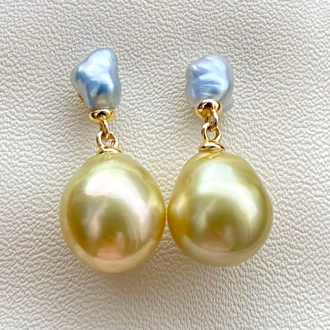 本真珠南洋白蝶真珠ピスタチオグリーンとブルー無調(ケシ)s925ピアスBL940