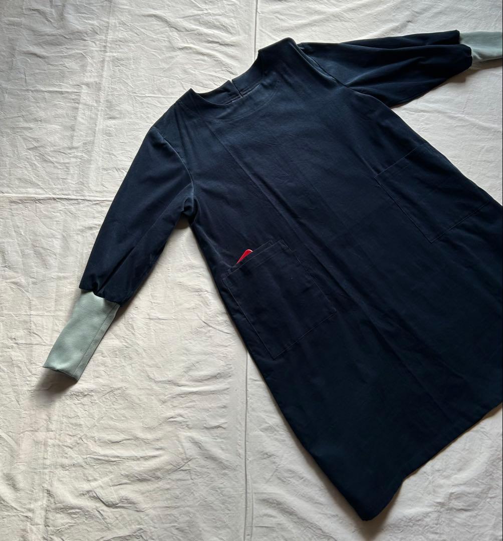 【一点・Chibiさま専用ページ】コットン 100%＊リブ袖口かっぽう着ワンピ