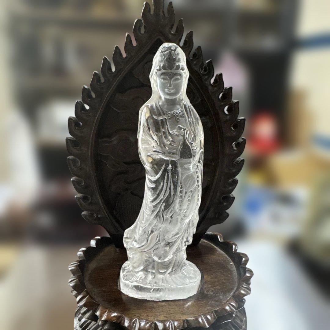 高品質　観音水晶　置物　約12cm