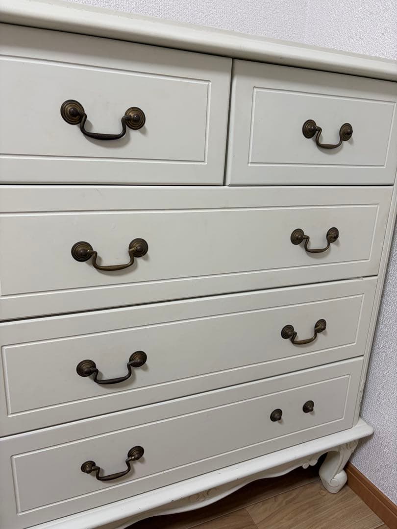 アンティーク　ロココ調　ホワイト木製チェスト　フレンチカントリー