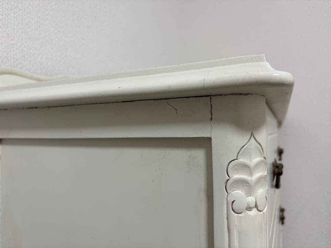 アンティーク　ロココ調　ホワイト木製チェスト　フレンチカントリー