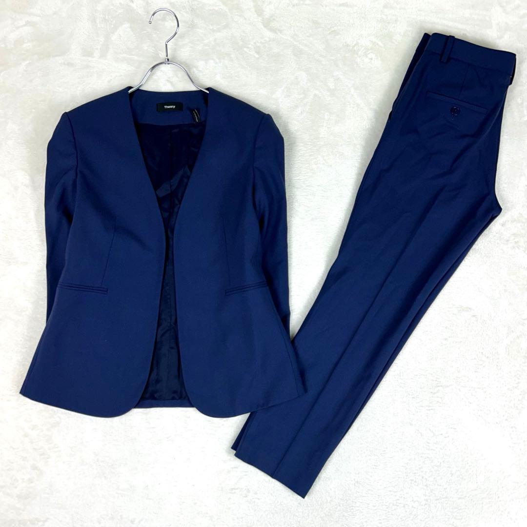 美品♡Theory ノーカラーパンツスーツセットアップtraceablewool