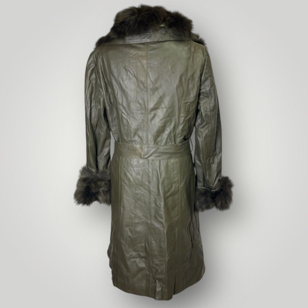 高級 モンプレジール ファー付き ラムレザー ロングコート L 本革 ライダース