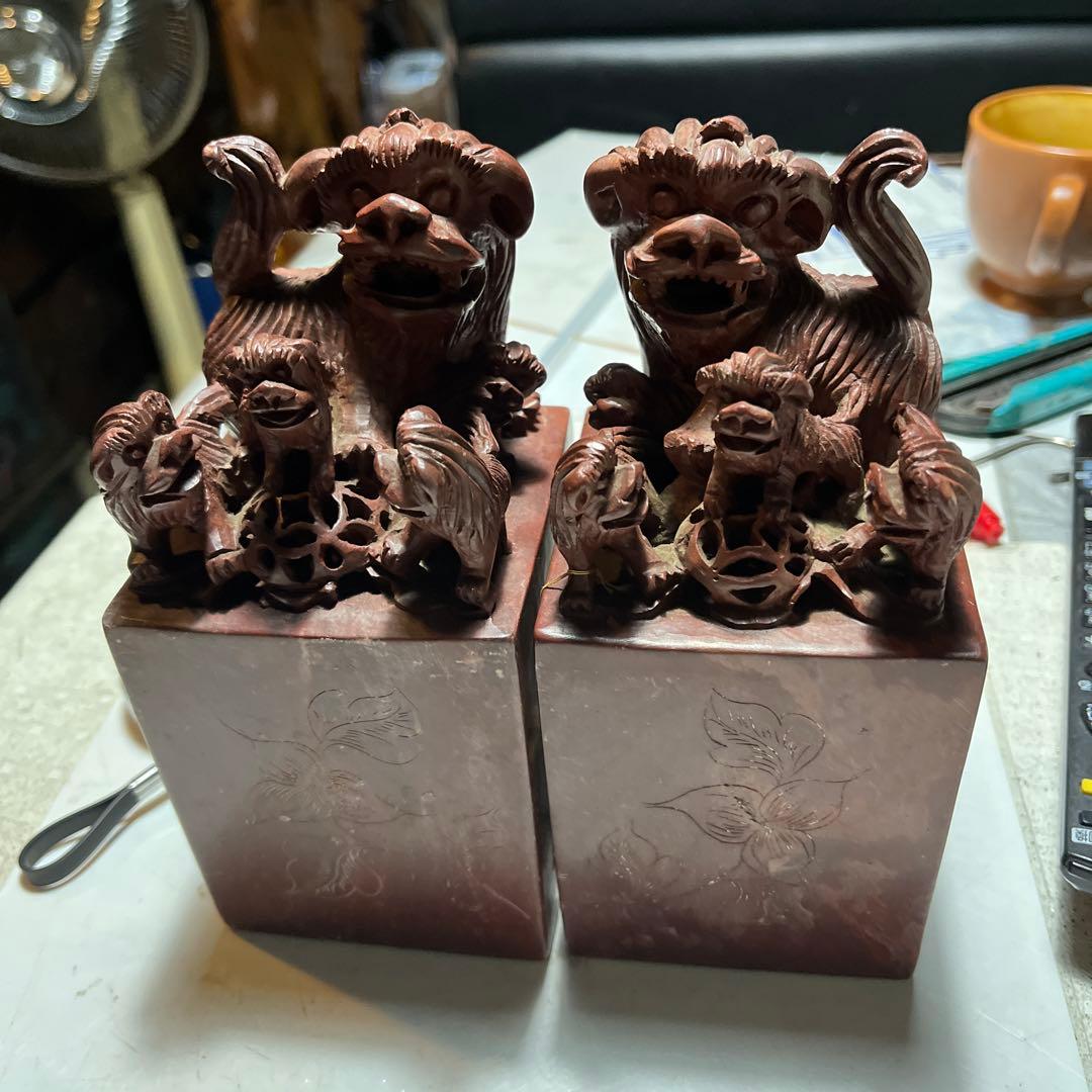 狛犬、獅子、中国狛犬、寿山石彫刻、狛犬彫刻、石材狛犬