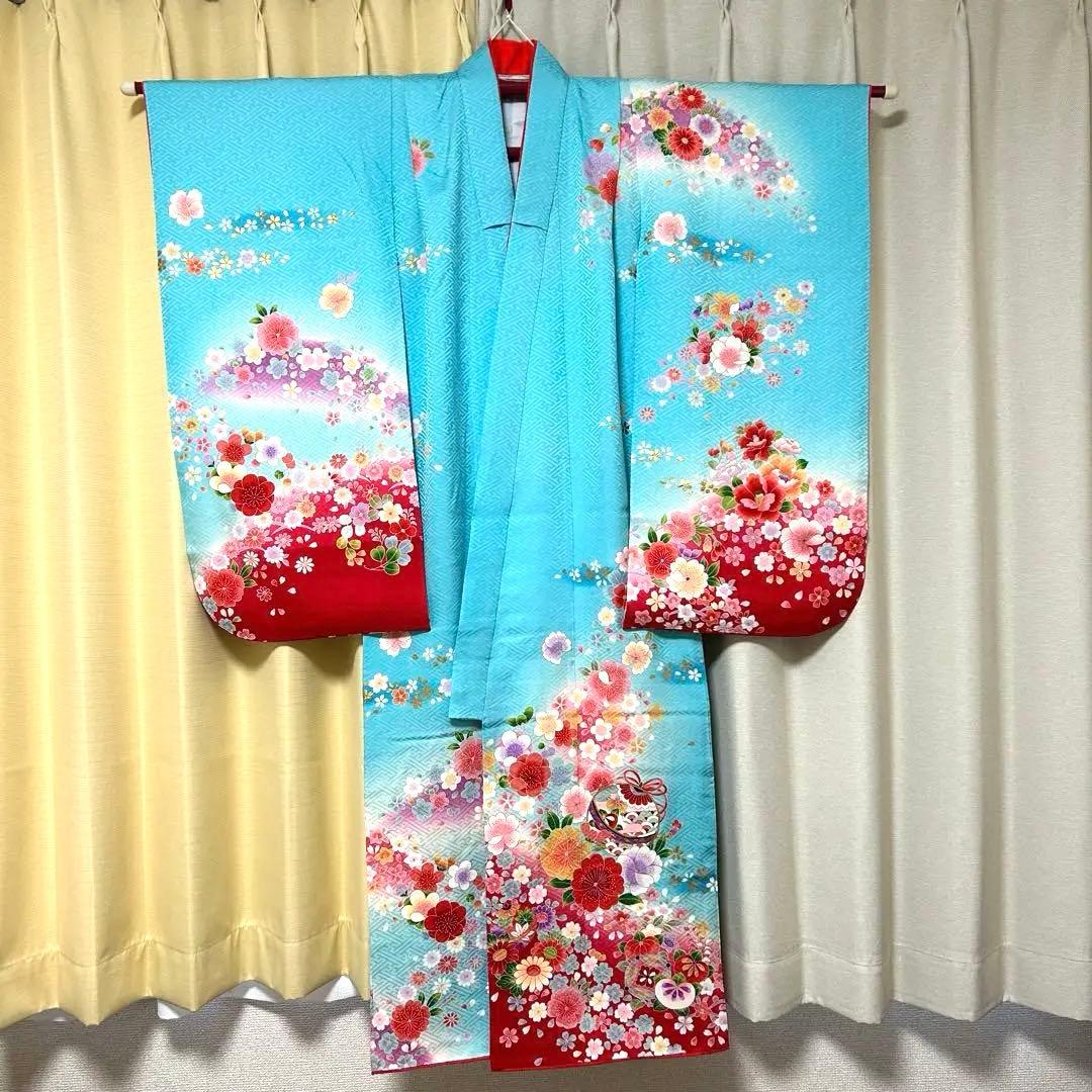 七五三 振袖と帯 セット 水色 7歳