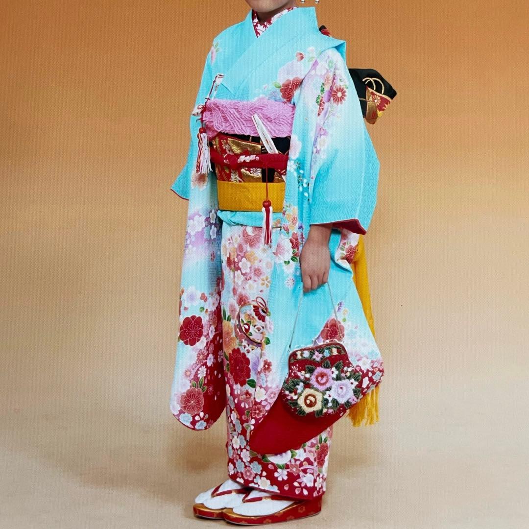 七五三 振袖と帯 セット 水色 7歳