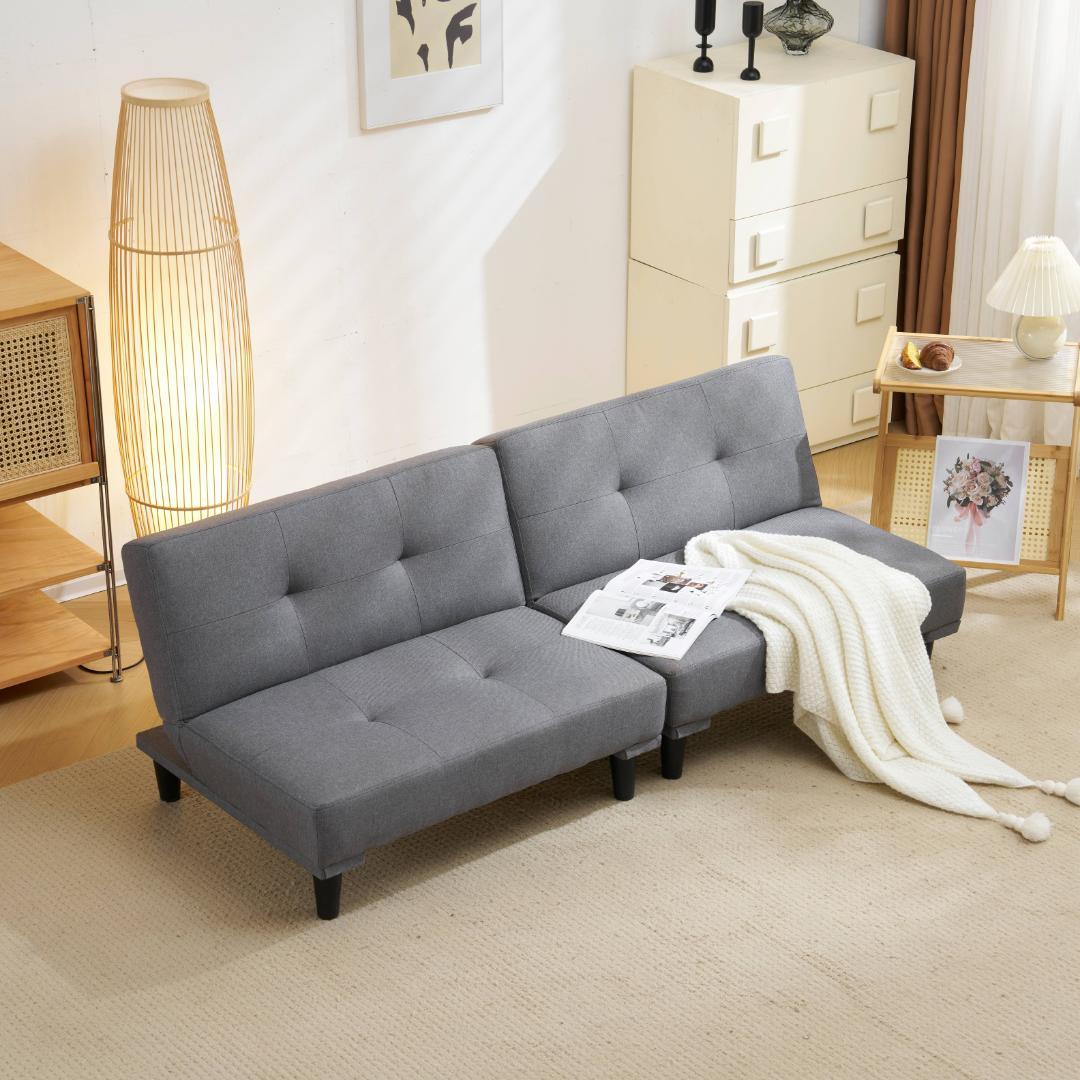 ソファベッドロータイプ 2人リクライニングソファ 背もたれ 3段階 グレー