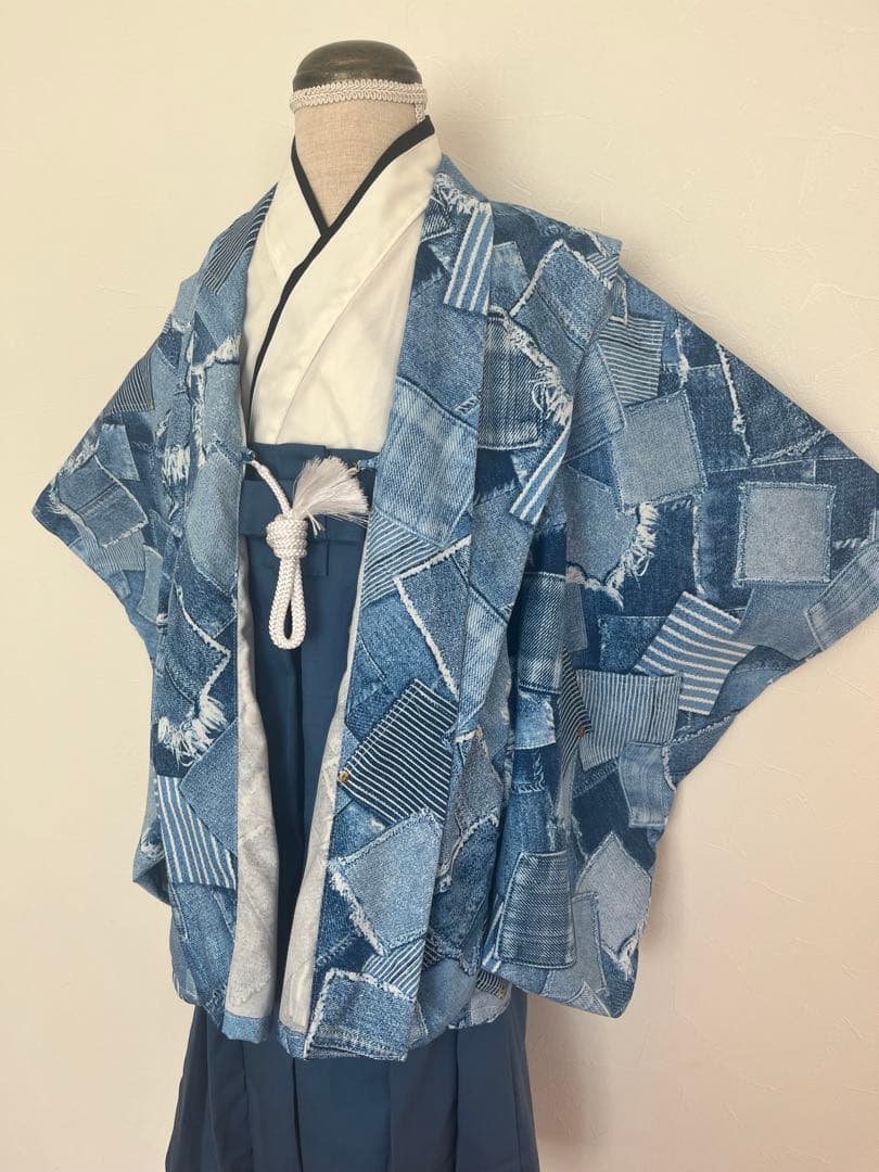 【Kayo】デニムライトブルー　羽織袴セット　120cm