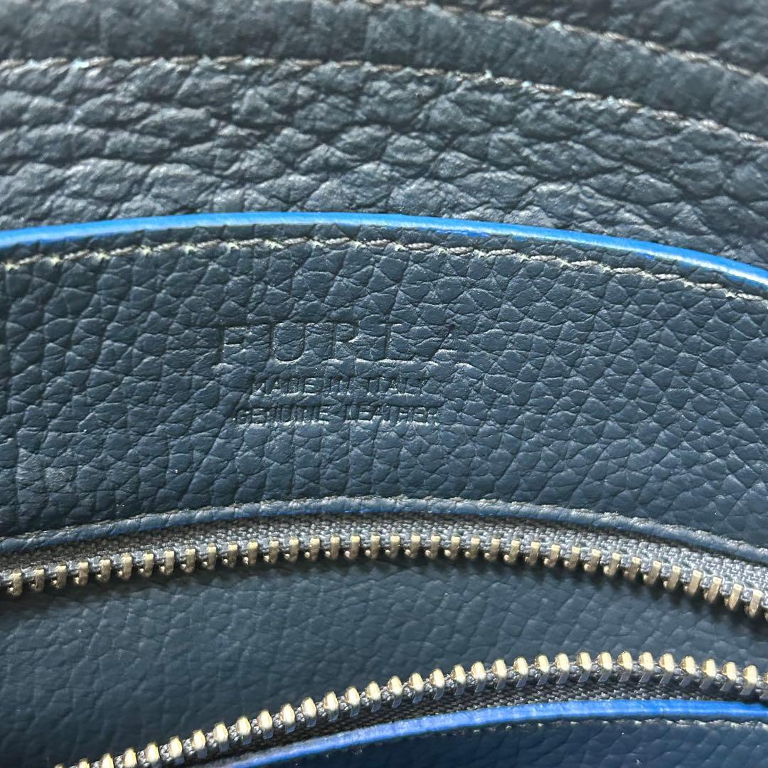 美品✨フルラ ジョーヴェ トートバッグ シボ革 大容量 ブルー グレー ネイビー