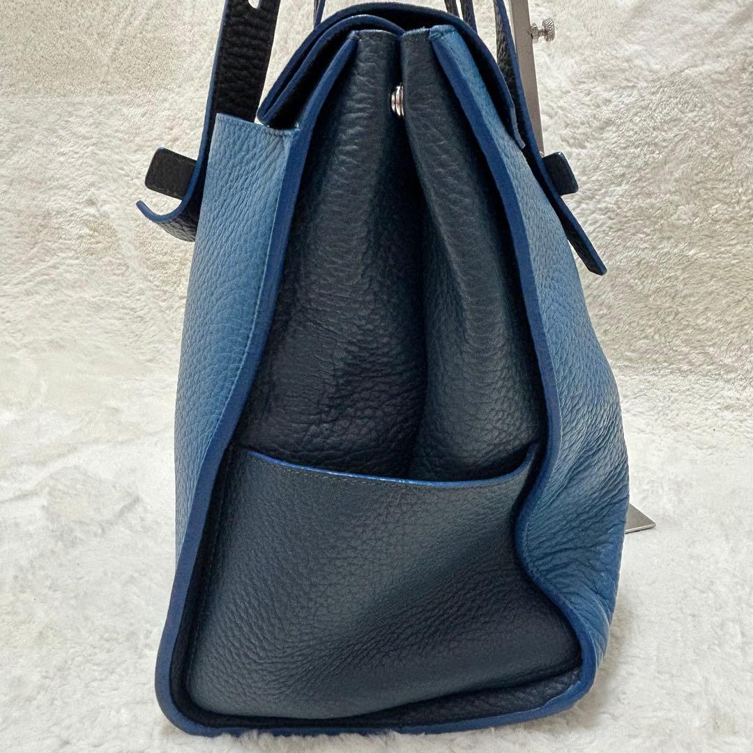 美品✨フルラ ジョーヴェ トートバッグ シボ革 大容量 ブルー グレー ネイビー