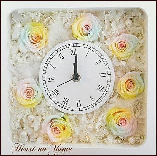 【高級プリザーブドフラワー】パステルレインボーローズ 花時計　アレンジメント