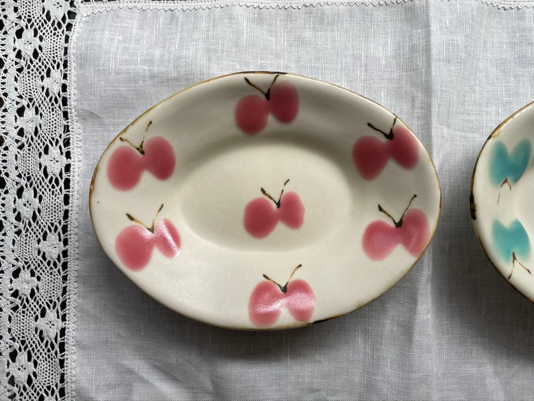 め*ち様 石木文　いしきふみ　てふてふ　オーバル皿　未使用