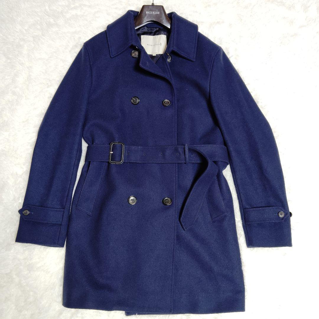 美品 マッキントッシュ メルトンコート ウール 40 XL 紺 ベルト