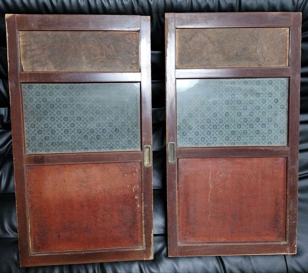 模様ガラス ガラス戸 2枚 建具 アンティーク レトロ